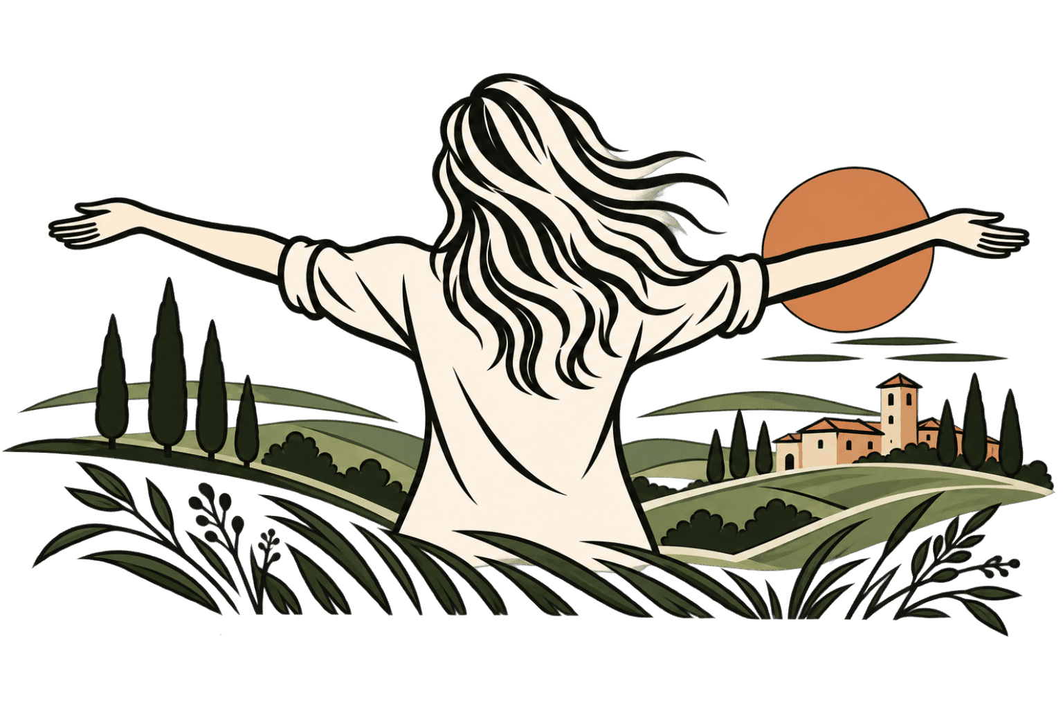Illustrazione del Casale Carla tra le colline toscane